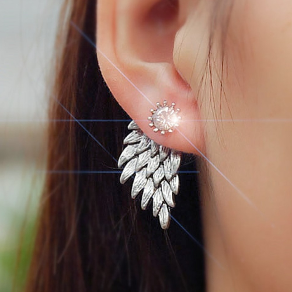 Angel Wing Stud Ear Jacket Earrings